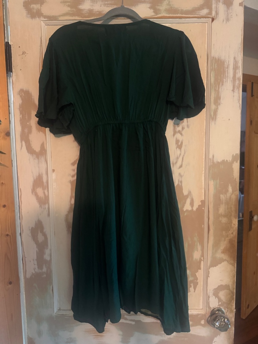 Dark Green Midi Dress with Bold Leaf & Pink Floral Embroidery - Picture 4 of 4